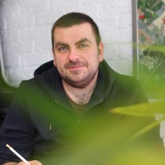 Steve writing in the breakout area