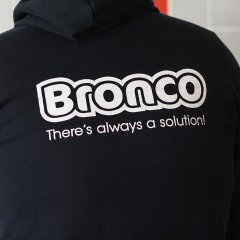 Bronco printed on the back of a hoodie
